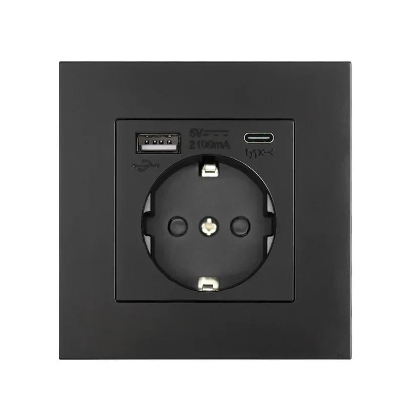 Standardní EU USB zásuvka typu C nabíjecí port, Francie se zásuvkou s vypínačem, 16A dvojitý rámeček, nástěnný USB napájení AC 110-250V