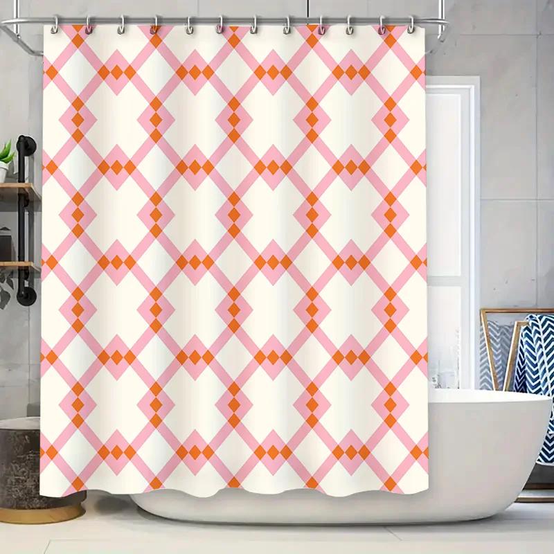 Modern Geometric Printed Waterproof Shower Curtains for Bathroom Decoration Purple White Yellow X Shape Design (200x180cm)
