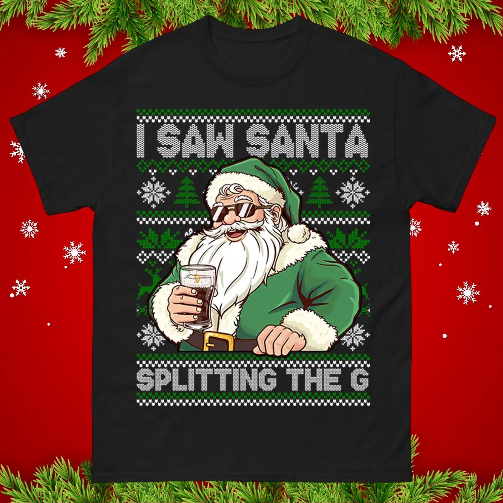 Santa Drinking Beer Splitting G Funny Christmas T Shirt, Xmas Rude Tee Shirt Top 3XL