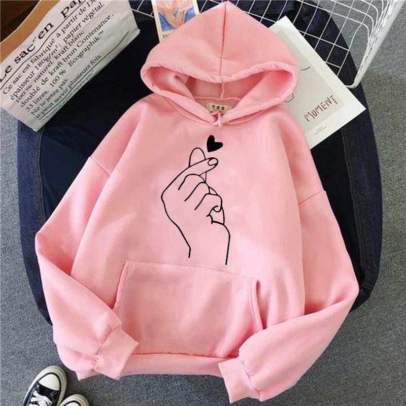 Unisex Y2k Finger Heart Print Long Sleeve Sweatshirt Funny Gothic Kangaroo Pocket Hoodies Women's Casual Vintage Hooded Clothes