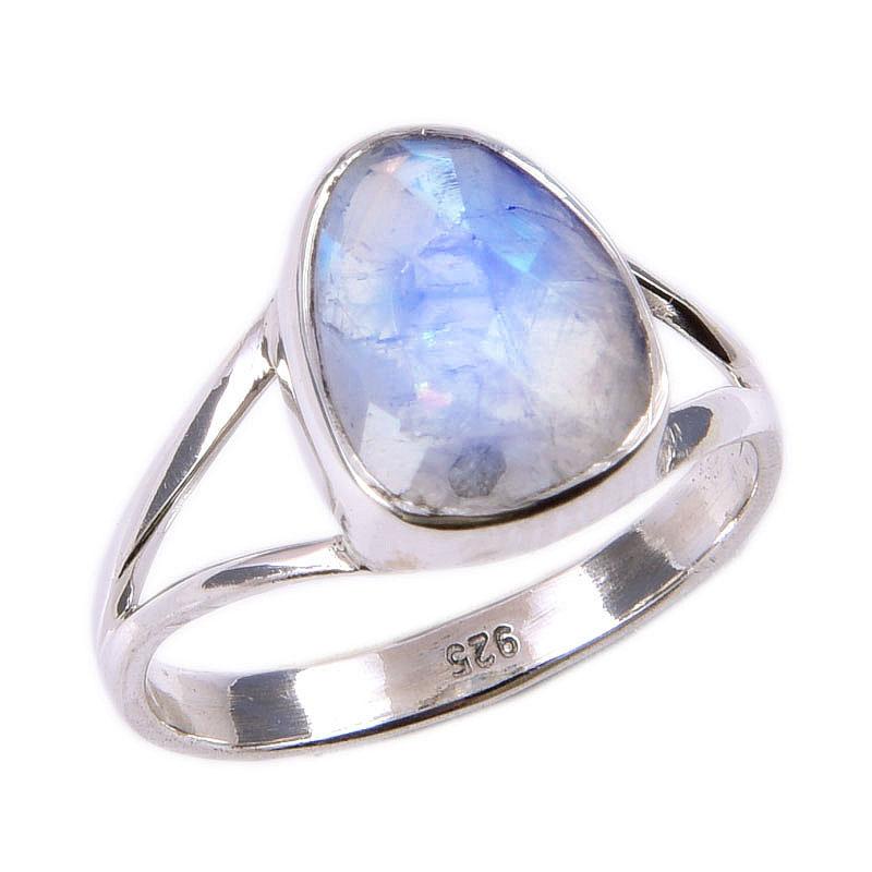 Natural Rainbow Moonstone Gemstone 925 Solid Sterling Silver Ring Size 7 j3A07