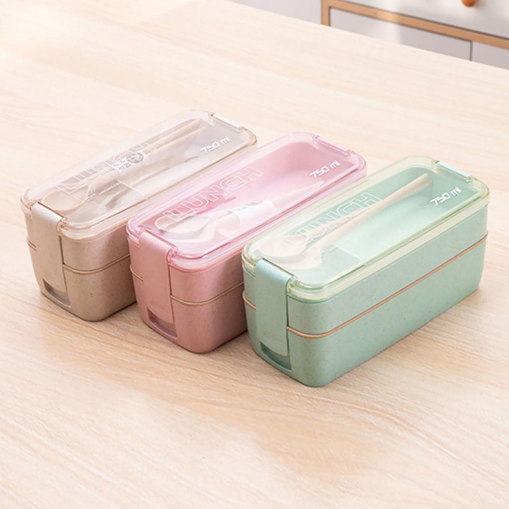 Doppelschichtige Bento-Box Mahlzeitvorbereitungsbehälter Auslaufsichere Lunchbox Studenten Lunchbehälter Mikrowellen- & Spülmaschinenfest