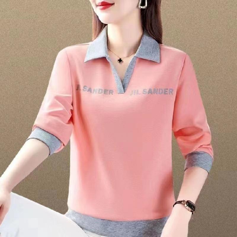 Lapel Long-sleeved Women's T-shirt In Autumn and Winter New Tops Large Size Women's Base Shirt