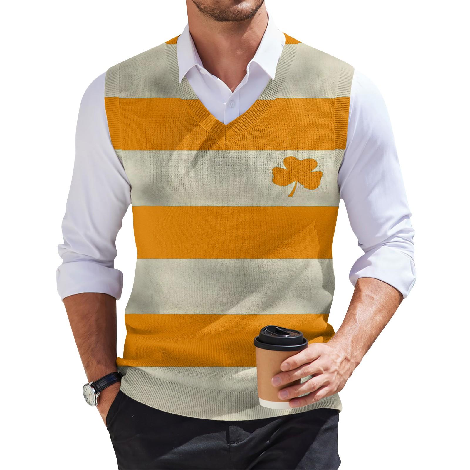 

Мужская мода принтованный жилет с V-образным вырезом без рукавов трикотажный пуловер XL бежевый