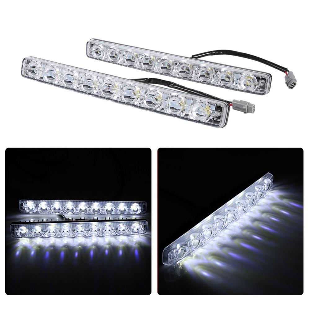 2Pcs 9-LED Car Fog Lights White Color Driving Lamps Energy-Efficient LED Strip Lights  Daytime Use