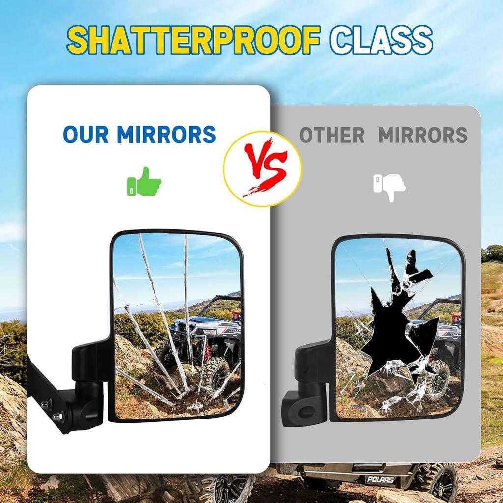 Factory-Style Non-Destructive Side View Mirror Compatible With 2016-2024 Polaris General 1000 EPS XP 4 1000 Rear Sideview Mirrors To Pro-Fit Cage