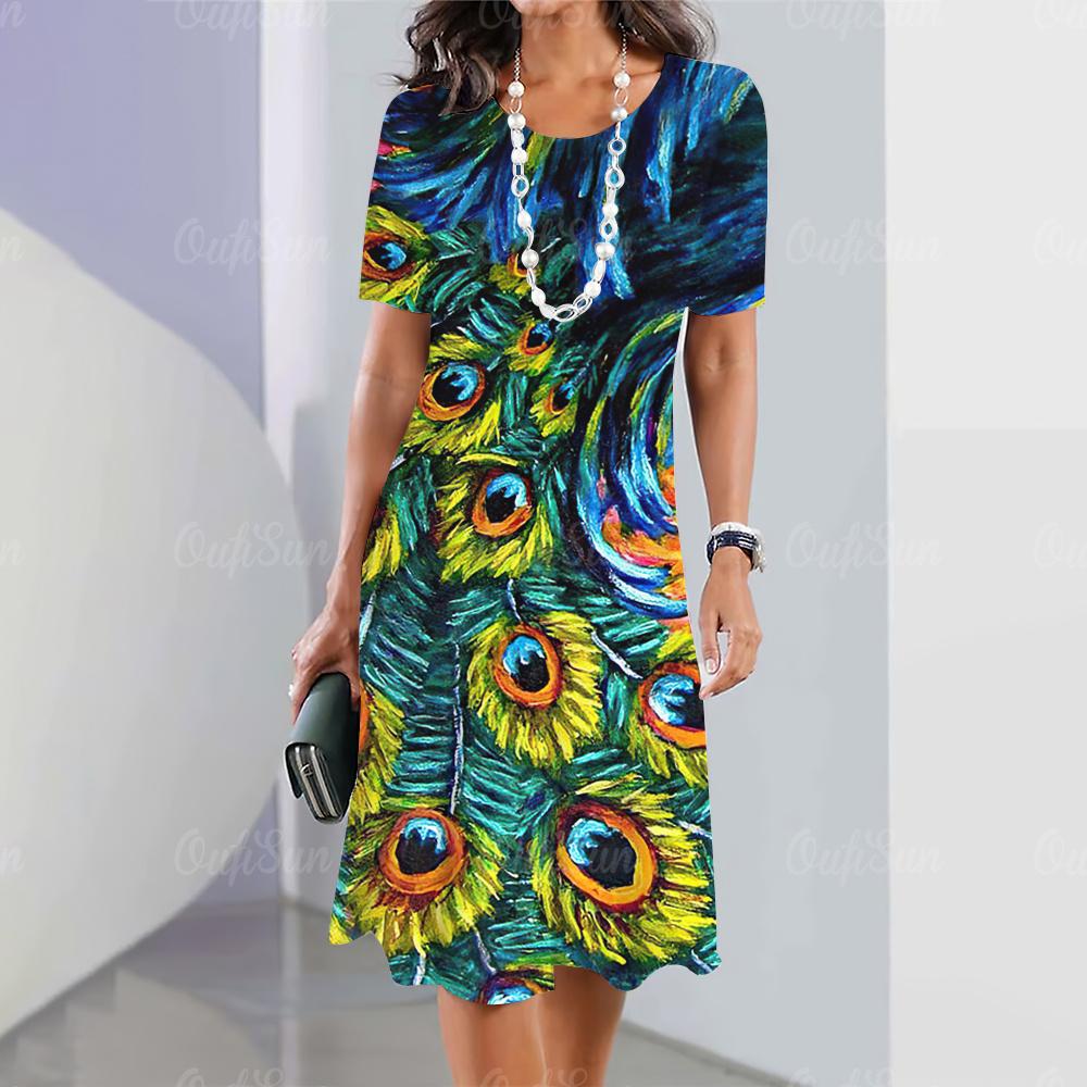 Summer Elegant and Beautiful Short-sleeved Dress Women Harajuku Blouse Holiday Clothing Fashion Loose Round Neck Ladies Dress