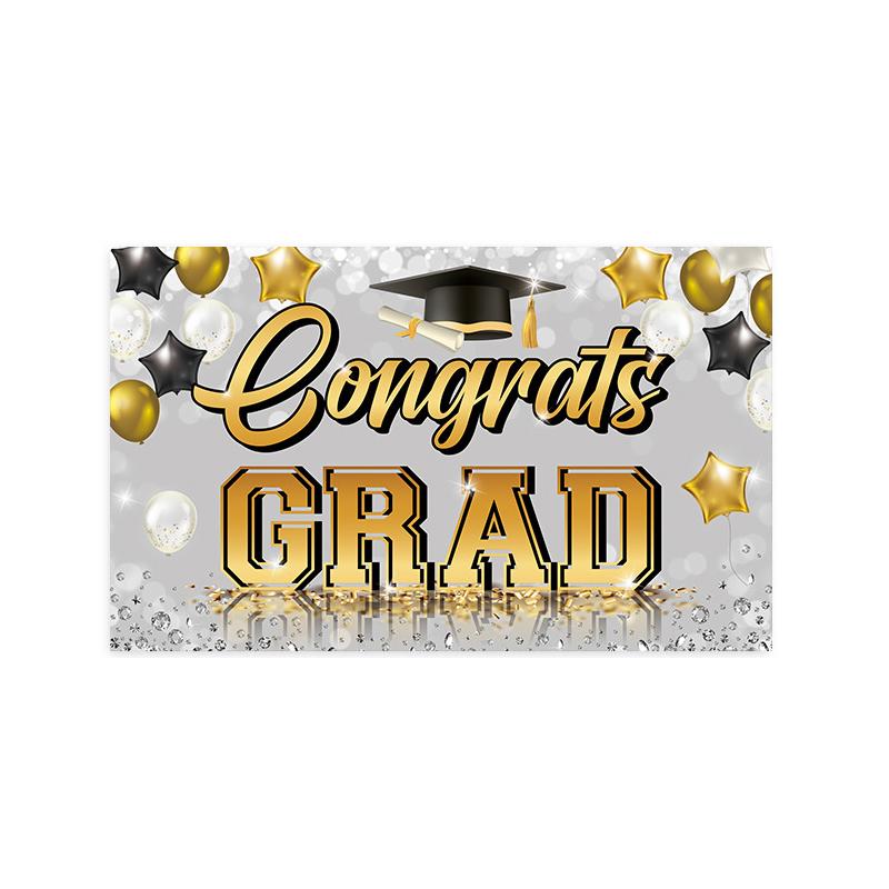 

Graduation Backdrop Congrats Grad Banner Black Gold Graduation Banner.Graduation Decorations Photography Background
