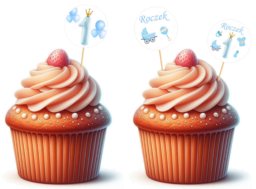 One Year Old Blue Birthday Toppers 6 Pcs