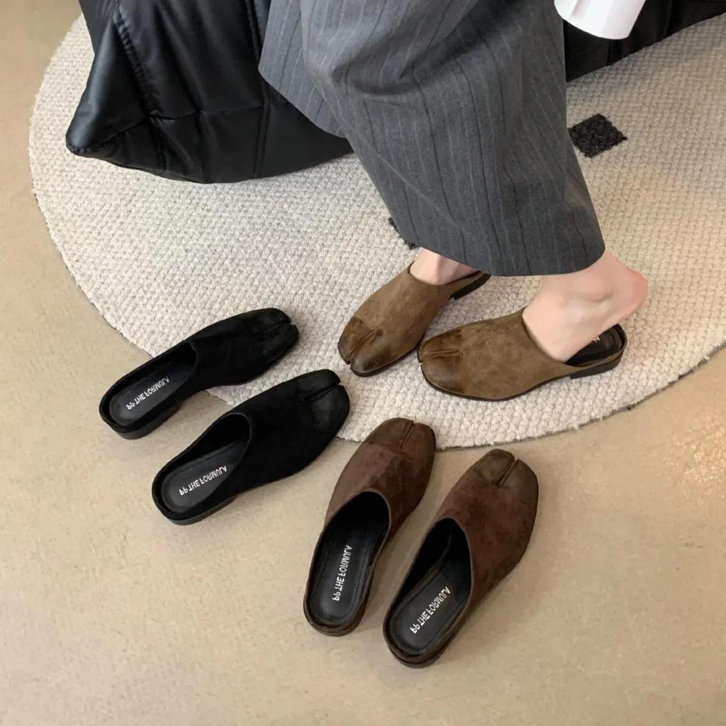 Shoes Woman 2024 Loafers Low Slippers Casual Luxury New Hoof Heels Slides Fabric Sewing Spring Rubber Slippers