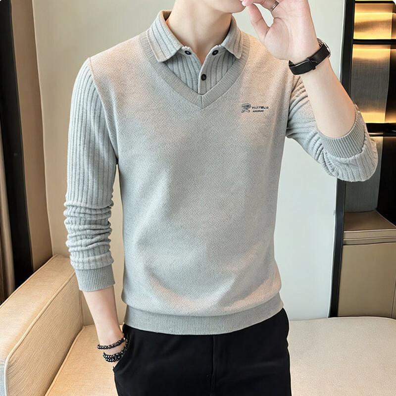Pierre Cardin Men's Faux Two-Piece Fleece-Lined Polo Sweater