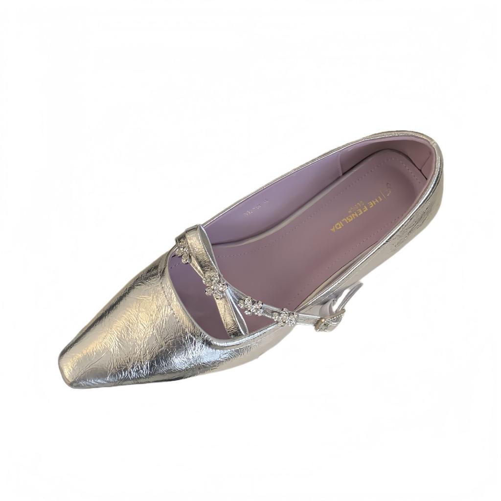 Small Square Head Rhinestone Bow Low Heel French Single Shoes Women's 2025 Spring and Autumn Feeling Skirt Mary Jane Small Heels