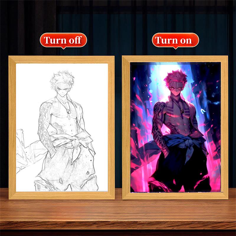Anime Light Paninting Picture Frame Kimetsu No Yaiba Nezuko Kamado Akaza Kochou Shinobu Iguro Obanai For Room Decor Kids Gifts