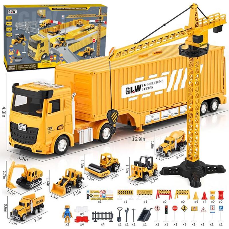 60Pcs/Set Engineering Truck With Light And Sound Diecast Construction Excavator Model Vehicle Alloy Toys For Children Boys Gifts
