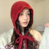 Angola Rabbit Fur Knitted Hat for Women, Lace-up Bag Head Hat In Autumn and Winter, Wool Thermal Ear Protection Hat Shows a Small Tide