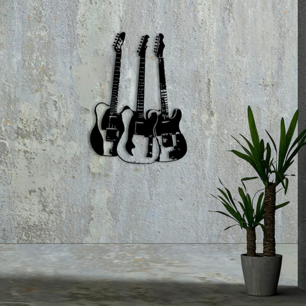 Handmade Metal Guitar Wall Art, 3D Line Art Decor, Music Instrument Sculpture for Home, Unique Gift for Musician