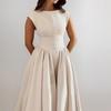 Weißes rückenfreies A-Linien-Maxikleid für Damen, Abendkleid, einfarbig, ausgeschnitten, ärmellos, hohe Taille, Club-Plisseekleid, elegant