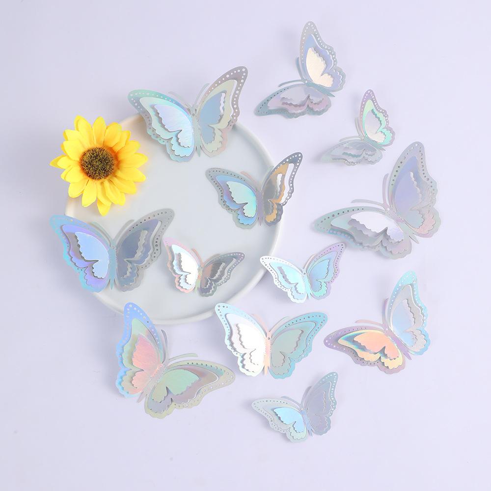 12PCS hollow butterfly 3D three-dimensional simulation butterfly bedroom living room festival party decoration imitation metal texture accessories