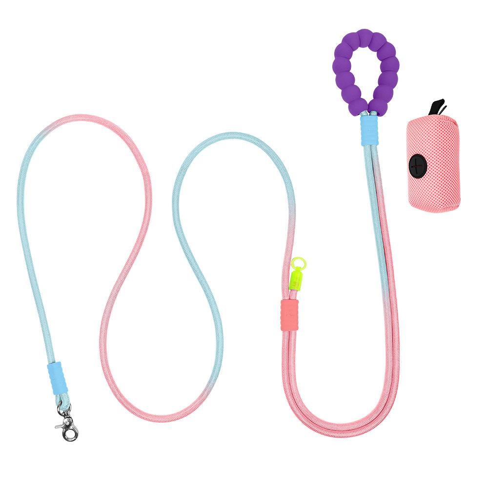 New hot selling colour dog leash dopamine walking pet p-leash, large, medium and small dog colour gradient leash dog poop bag.