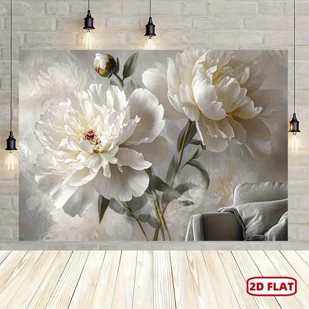 2D Flaches Banner Elegante Beige Pfingstrosenblumen Wandbild - Geeignet für die Dekoration von Wohnzimmern, Schlafzimmern, Büros und Geburtstagsfeiern