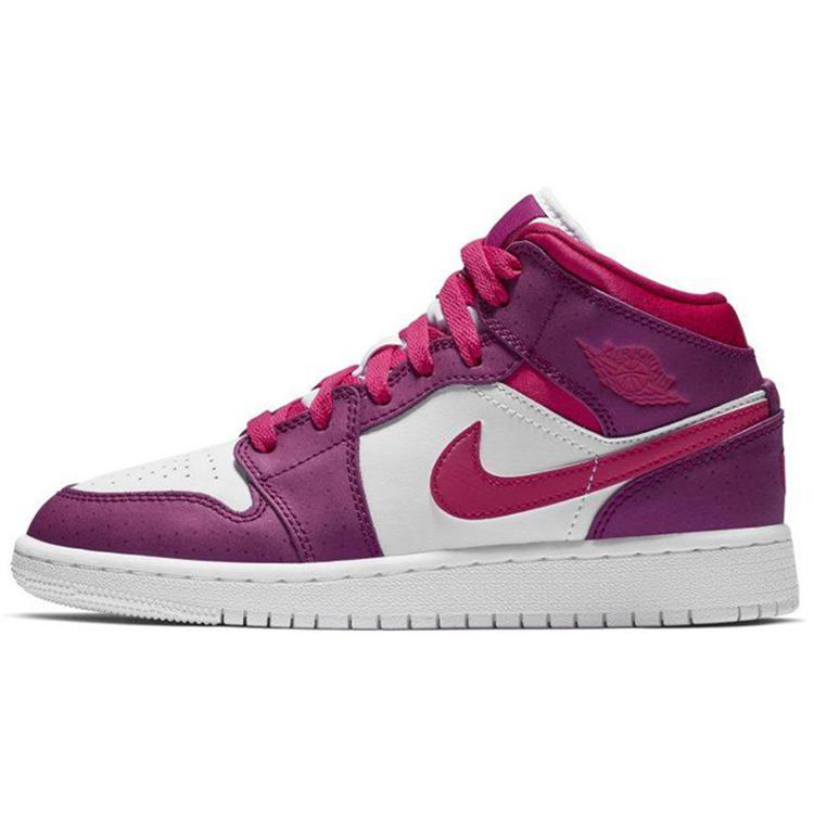 Jordan Air Jordan 1 Mid top Children's Basketball Shoes White Purple 555112-661