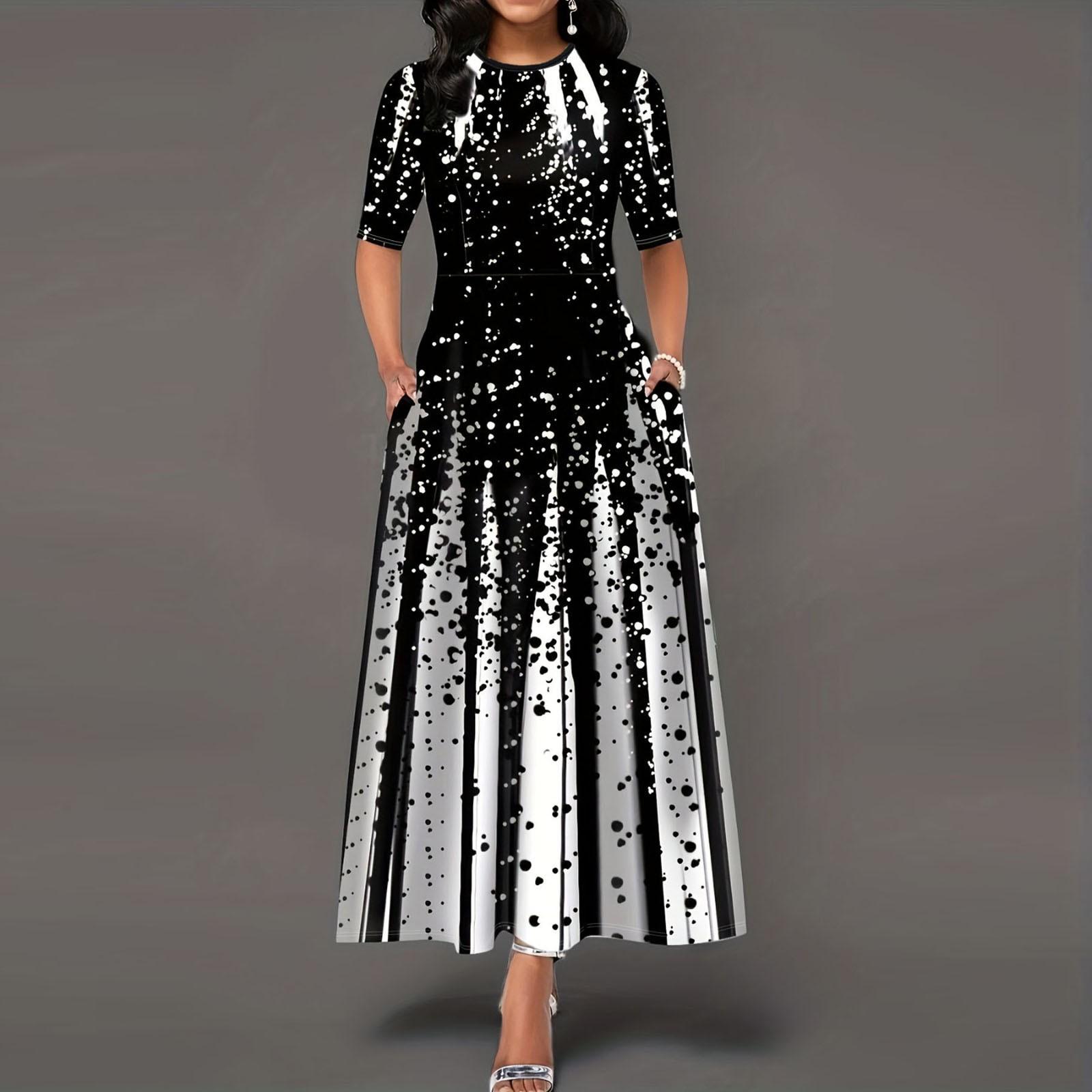 

Женская мода, индивидуальное платье с градиентным принтом, женское платье со средней талией и половиной рукава с круглым вырезом, осеннее повседневное вечернее платье с большим подолом L чёрный