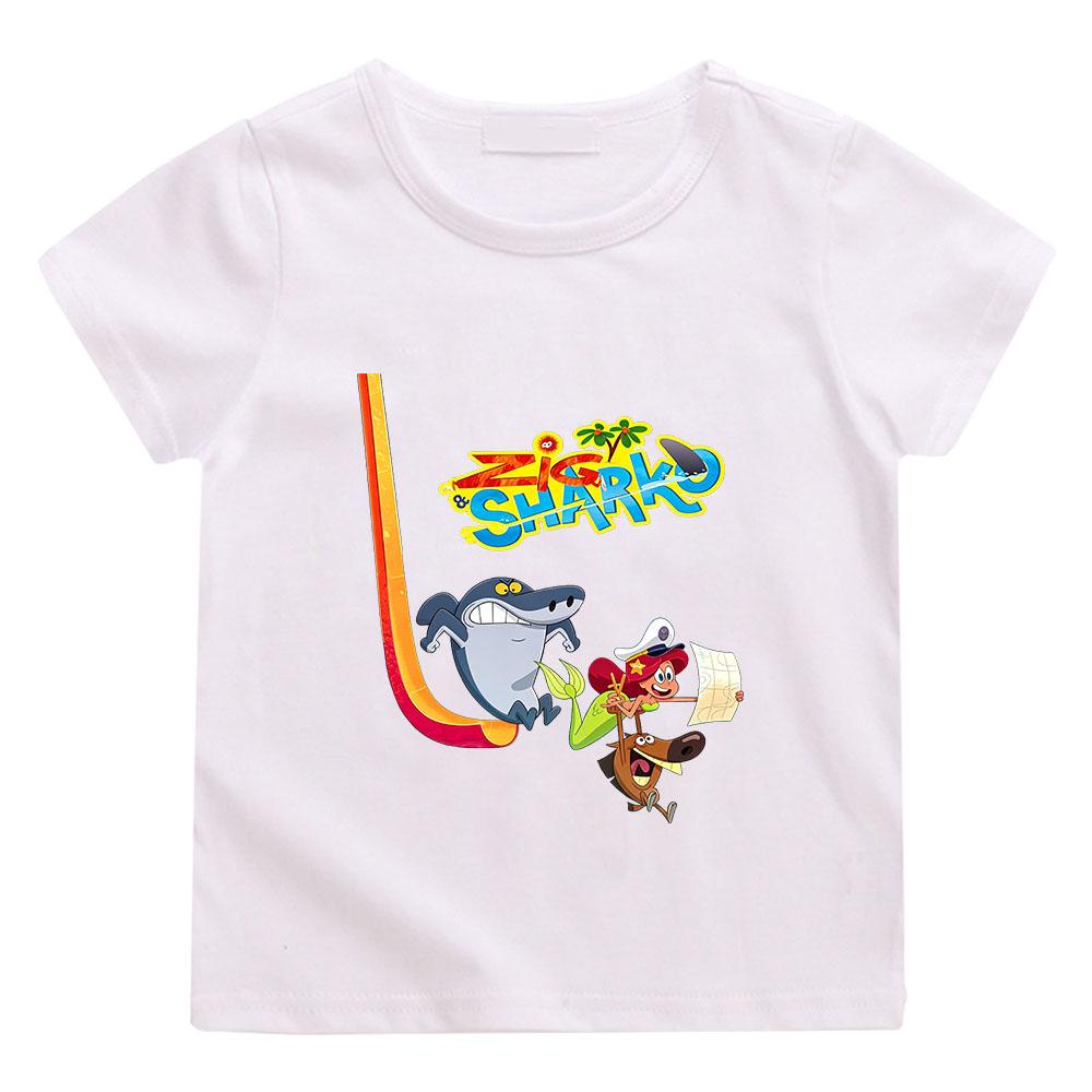 Zig and Sharko Children's 100%Cotton Cartoon Print T-shirt Cute Boys Girls Fashion Short Sleeve Casual Kids Tops Summer Toddler