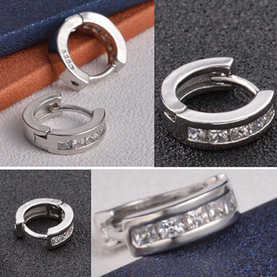 Ear Clip Silver Plated Shiny Silver Plated Rhinestone Ear Studs for Party
