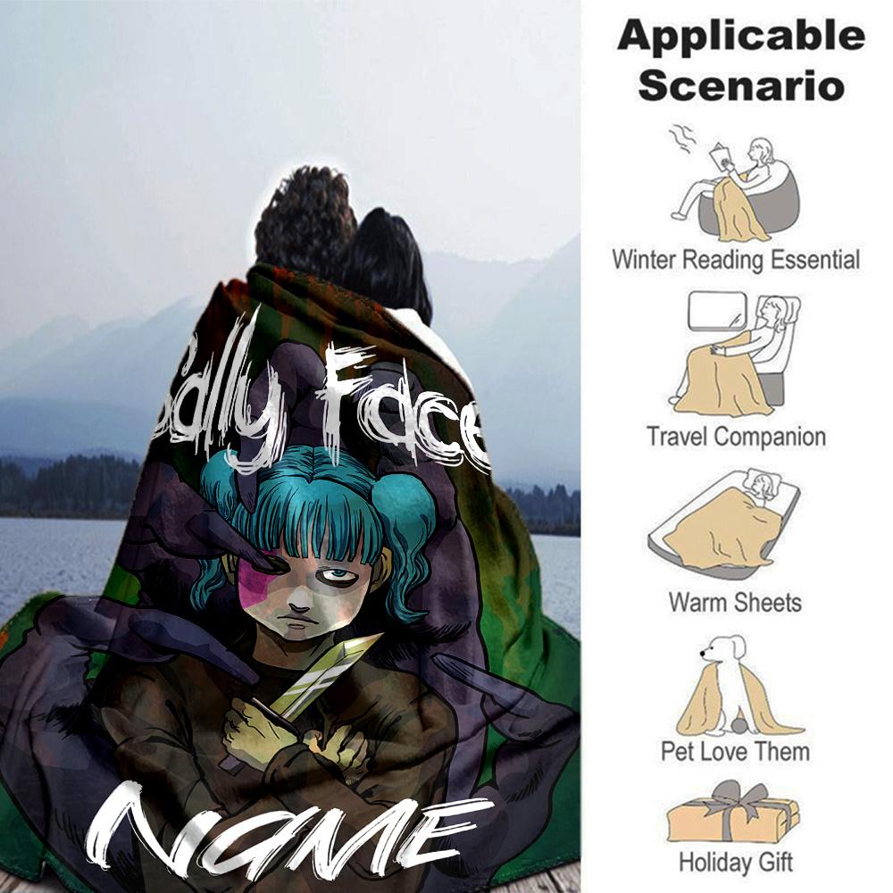 Customiz Name Personality Sally Face Blanket Soft &Warm Sofa Office Bed Travel Lunch Break Blanket, Gift Suitable All Seasons