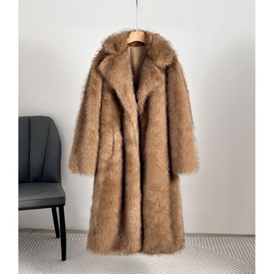 Cappotto Lungo da Donna Autunno/Inverno in Ecopelliccia con Collo a Revers, Cappotto in Ecopelliccia e Ecopelle