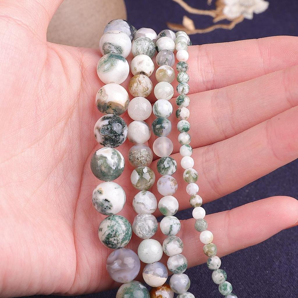 Natural Stone Beads White Moss Agate Round Loose Beads 15" Strand 4 6 8 10 12MM For Jewelry Making