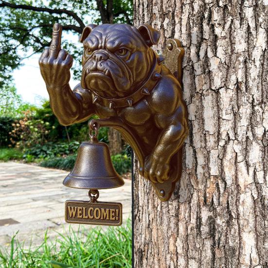 Yousheng French Bulldog Welcome Door Bell Vintage Resin Dog Head Doorbell Home Office Entrance Decorative Bell Pet Lover Gift