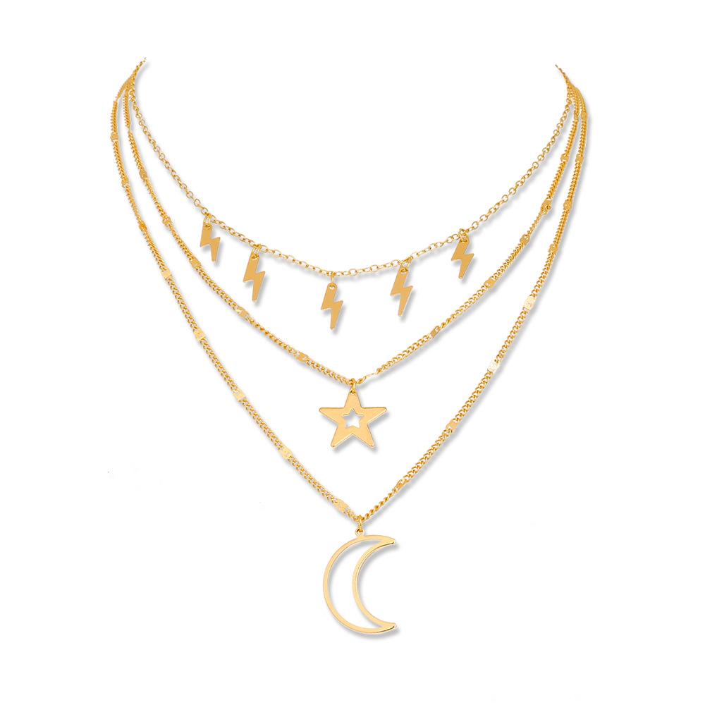 

Европейско-американский кулон-пентаграмма, ожерелье, набор с сверкающим цирконом и простым дизайном звезды и луны