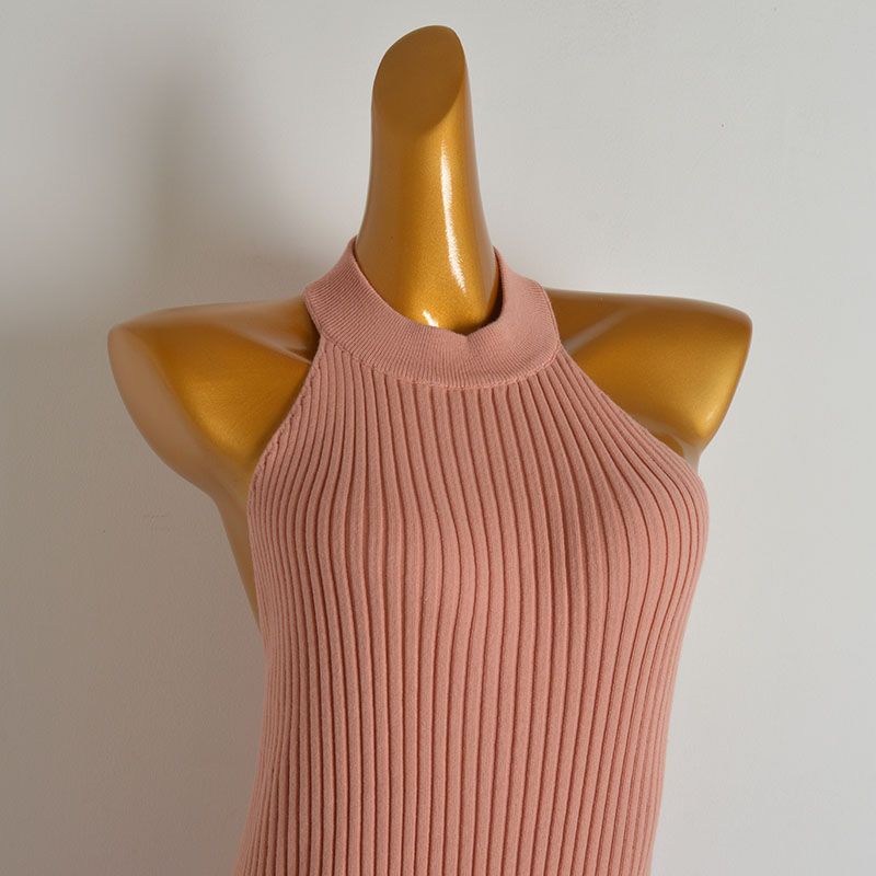 Fashion Style Sexy Sexy Halter Lace-up Sleeveless Knit Halter Dress Women's Clothing Silm Hip Split Dress