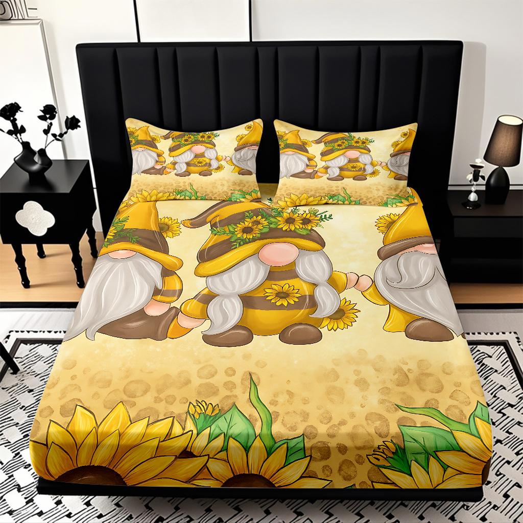 Home Textiles Sunflower Pattern 3D Digital Printing Sanded Sheet Three-Piece Set, Pattern