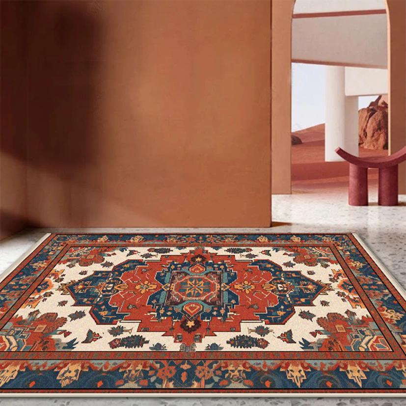 Persian Retro Rugs for Living Room Luxury Decoration Home Sofa Non-slip Foldable Carpet Bedroom Bedside Washable Plush Floor Mat