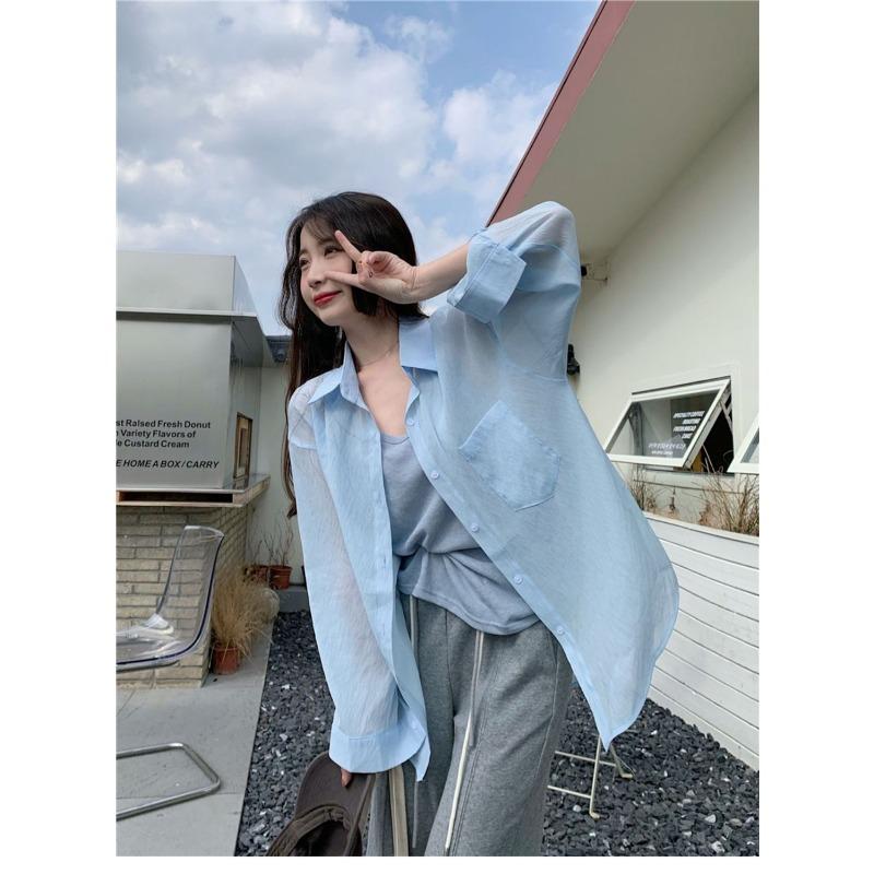 Thin Sun Protection Shirt Drapey Shirt Women's Thin Spring and Summer Korean Style Loose Long-sleeved Top