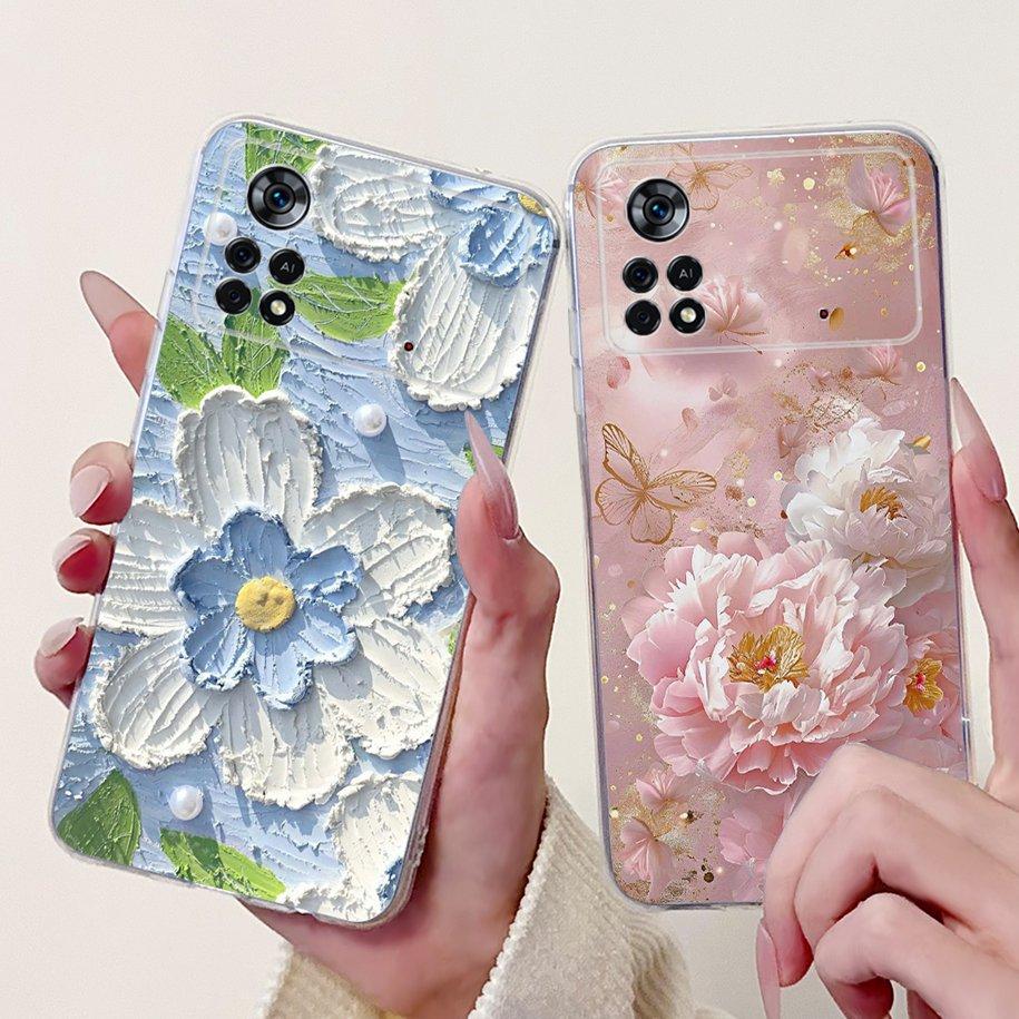 For Xiaomi Poco X4 Pro 5G Case 2201116PG Funda New Fashion Flower Bowknot Soft Clear Silicone Bumper For Xiomi Poco X4 Pro Coque