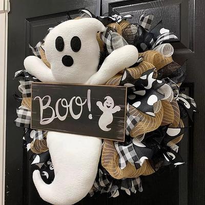 40cm Halloween Kranz Dekorationen Groß Gruselig Halloween Plüsch Geist Girlande Feiertagsdeko Horror Kranz Haustür Wand Ornament
