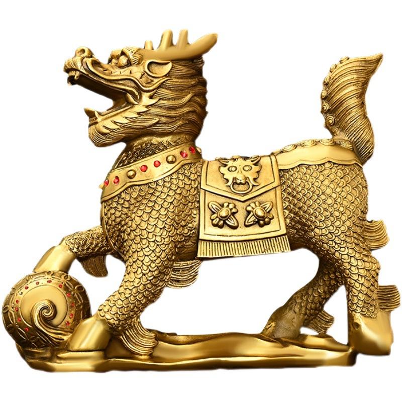 Auspicious All-Copper Ornament Home Store Desktop Decoration Male And Female Pair Eight Treasures Fire Kirin