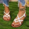 Women's Plus Size Summer New Sandals Toe Ring Woven Flat Slip-On Euro-American Casual Beach Shoes