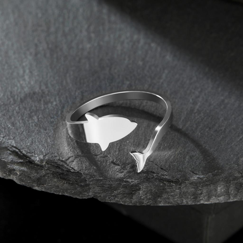 Cazador Animal Dolphin Women's Ring Stainless Steel Jewelry Adjustable Finger Rings Birthday Gift 2026 Trend Wholesale New