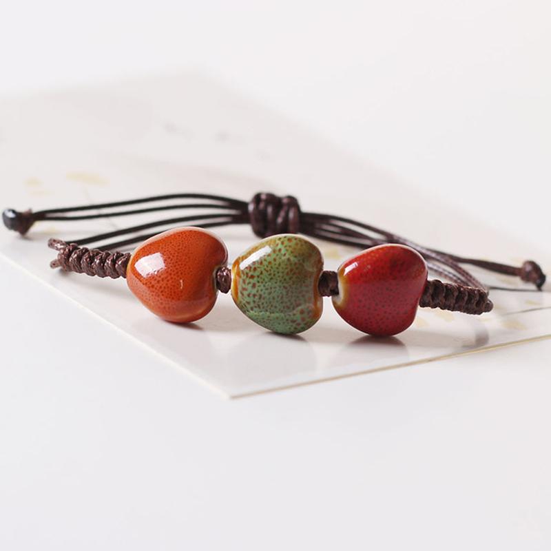 Ethnic Style Ceramic Beaded Dainty Bracelets Bangle Handmade Wax Rope Bracelets