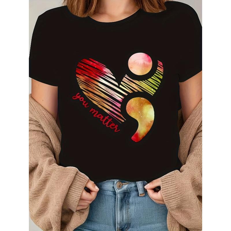 New Creative Heart Element Print T-Shirt S чёрный