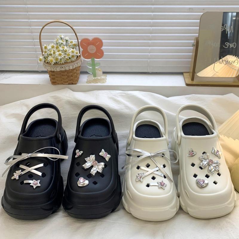 Fashion Cute DIY Bow Knot Fashion Clogs For Women Indoor Street Slippers Thick Sole Female Summer Shoes Soft EVA Girls Beach Sandals