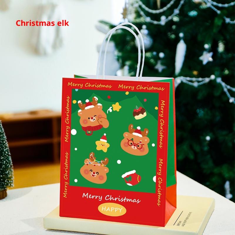 Merry Christmas Kraft Paper Gift Tote Bags Packaging Child For Candy Snack Storage Pouch Birthday Party Favors