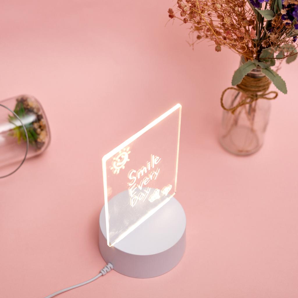Creative USB luminous base Acrylic LED Message Note Board Light Erasable 3D Night Light Warm White With Pen Gift For Children