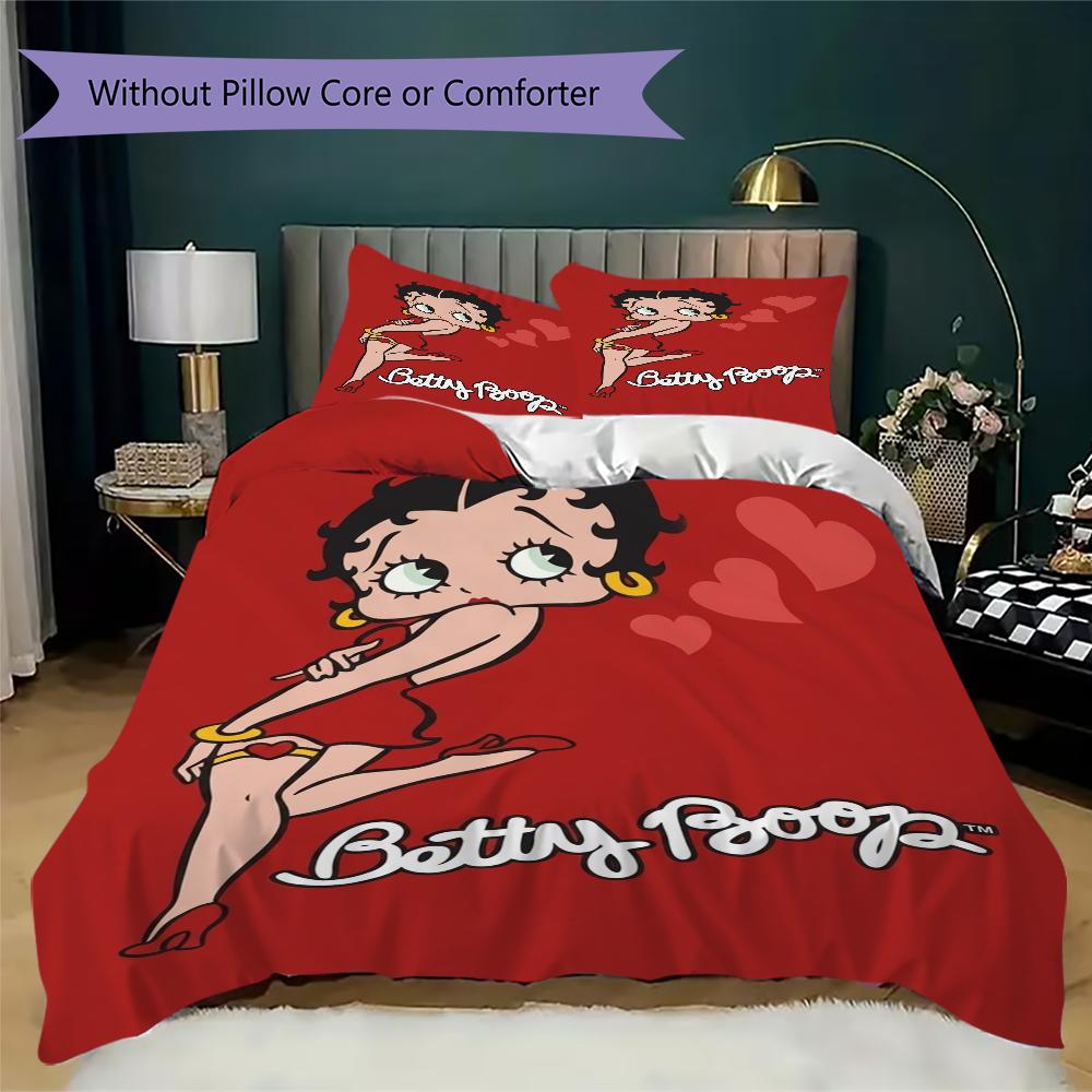 betty boop Pattern Bedding uilt Set uilt Cover Pillowcase Home Decoration Birthday Gift (1 * duvet cover + 2 * pillowcase without core)