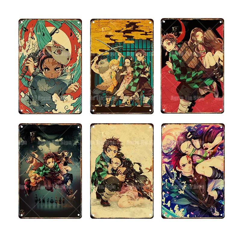1pc srandom Japanese Anime Retro Poster Prhonneur, Tanjiro Nezuko Poster, Home Room, Bar Wall Painting, Matel Plaques, 18 Sign