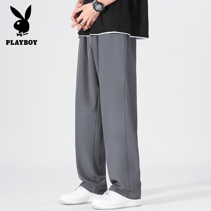 PLAYBOY Men s Ice Silk Straight-Leg Quick-Dry Casual Pants S темно-серого